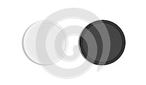 Blank black and white round embroidered patch mockup, top view