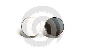 Blank black and white round gold lapel badge mock up photo
