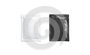 Blank black white sachet packet mockup, isolated, top view,