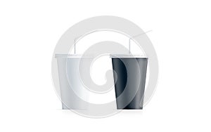 Blank black and white small disposable cup straw mock up