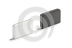 Blank black and white small money wallet mockup, side view