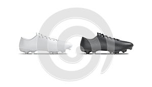 Blank black and white soccer boot with rubber cleats mockup,