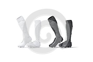 Blank black and white soccer boots with socks tiptoe mockup