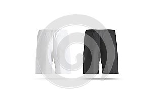 Blank black and white soccer shorts mockup set, back view