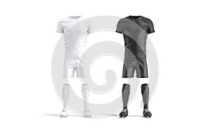 Blank black and white soccer uniform mock up set