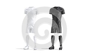 Blank black and white soccer uniform mockup set, side view