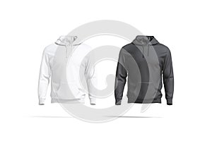 Blank black and white sport hoodie with hood mockup set photo