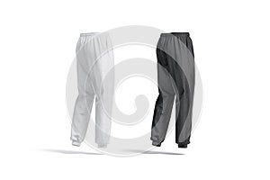 Blank black and white sport sweatpants mockup, back side view