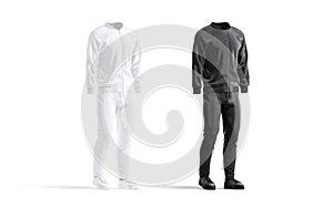 Blank black and white sport tracksuit with bomber, pants mockup