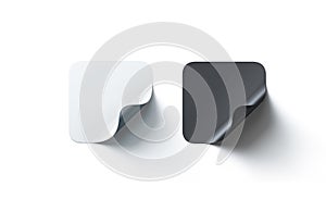 Blank black and white square adhesive stickers mockup curved corner