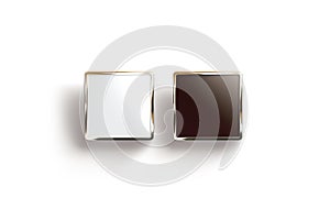 Blank black and white square gold lapel badge mock up photo