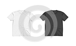 Blank black and white t-shirt mockup flat lay, top view