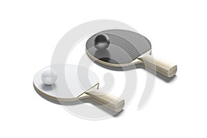 Blank black and white table tennis racket with ball mockup photo
