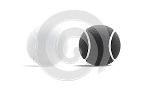 Blank black and white tennis ball mockup set, front view