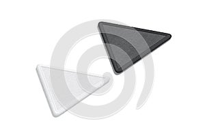 Blank black and white triangle embroidered patch mockup, side view