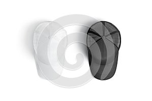 Blank black and white trucker hat mockup, top view