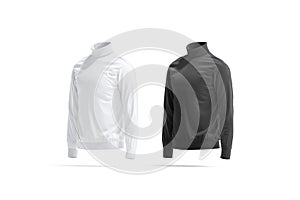Blank black and white turtleneck sweater mockup, side view photo