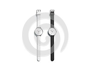 Blank black and white watch wristlet mockup set, isolated,