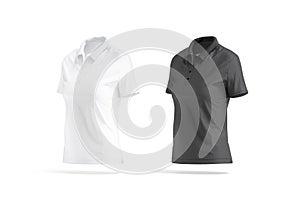 Blank black and white women polo shirt mockup, side view