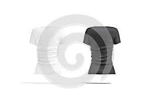 Blank black and white women slimfit t-shirt mockup, back view