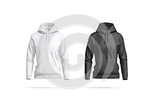 Blank black and white women sport hoodie mockup, front view