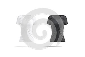 Blank black and white women v-neck t-shirt mockup, isolated photo