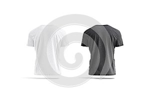 Blank black and white wrinkled t-shirt mockup set, back view