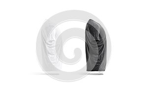 Blank black and white wrinkled t-shirt mockup set, side view