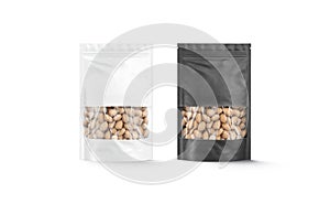 Blank black and white zipper pouch with nuts mockup, isolated