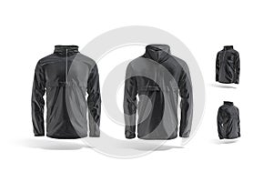 Blank black windbreaker mock up, different views