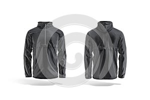 Blank black windbreaker mock up, front and back view
