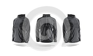 Blank black windbreaker mock up, front and side view photo