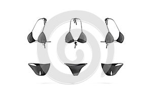 Blank black woman bikini mock up, front and side view