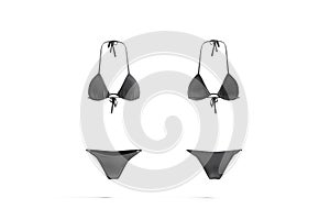 Blank black woman bikini mockup, front and back view