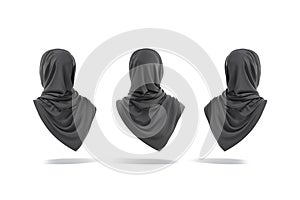 Blank black woman muslim hijab mockup, back and side view