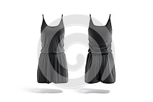 Blank black women romper mock up, front and black view