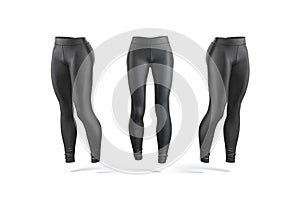 Blank black women sport leggings mockup, front and side view