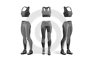 Blank black women sport uniform mockup, front and side view