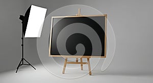Blank Blackboard on Easel with Studio Lighting