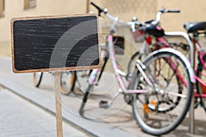 Blank blackboard label and bicycle city station