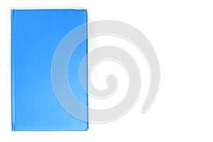 Blank blue book cover, front side view. Empty hardcover mock up, isolated on white background.