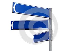 Blank blue direction sign