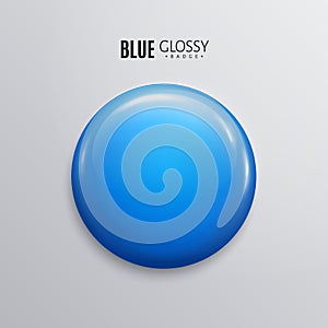 Blank blue glossy badge or button. 3d render.