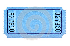 Blank blue movie or raffle ticket isolated on white photo