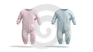 Blank blue and pink baby zip-up sleepsuit mockup, looped rotation