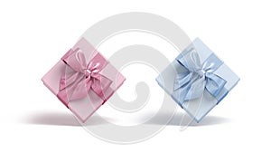 Blank blue and pink gift box ribbon mockup, looped rotation