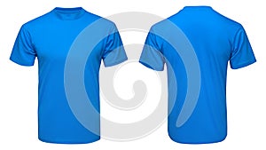 Blank blue t-shirt mock up template, front and back view, isolated white background