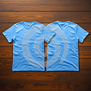 Blank Blue TShirt Mockup Front Back on Rustic Wood
