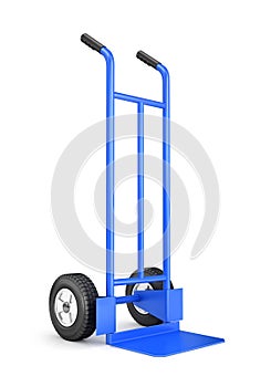 Blank blue two-wheeled hand truck for transporting heavy