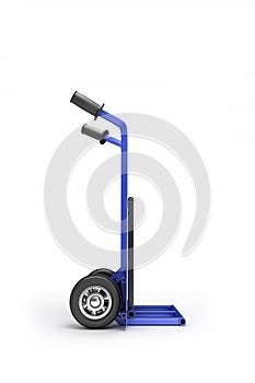 Blank blue two-wheeled hand truck for transporting heavy loads,